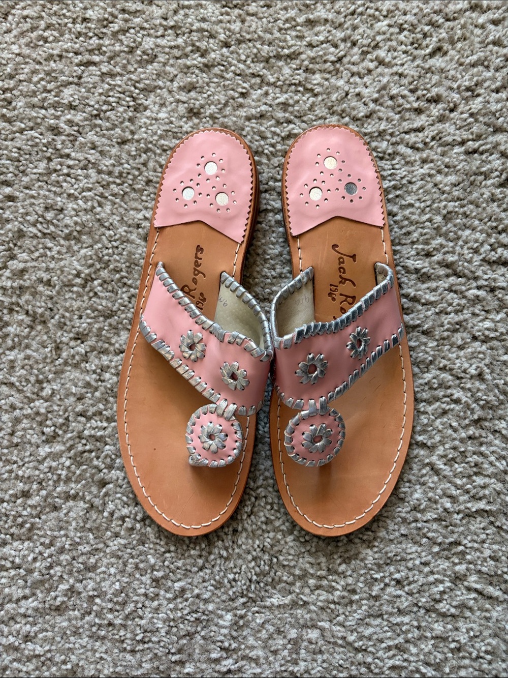 Jack Rogers Pink Leather Medallion Thong Sandals